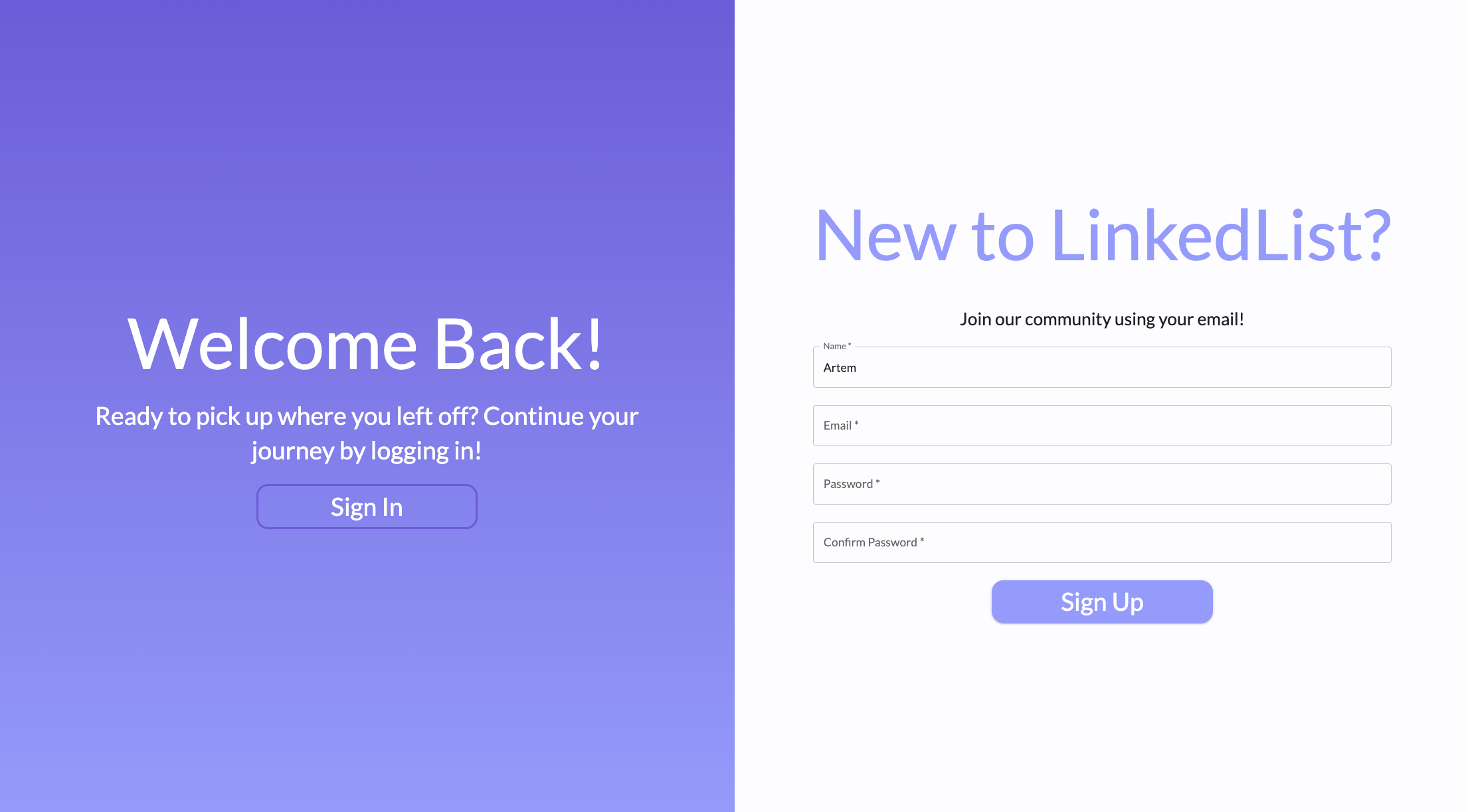 LinkedList UI screenshot