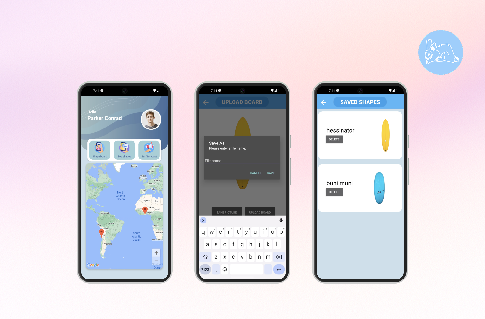 Shape & Surf app's UI